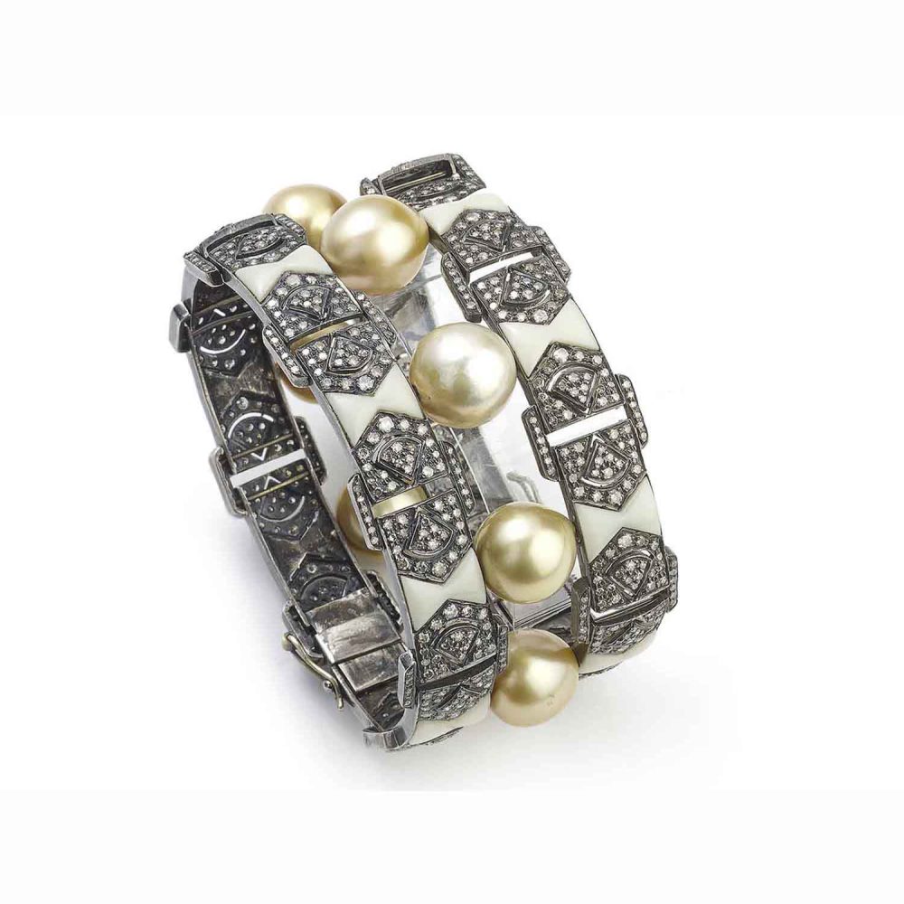 Pearl Diamond and Bakelite Bracelet