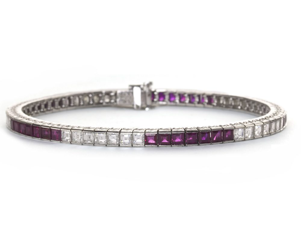 Ruby Diamond Platinum Line Bracelet