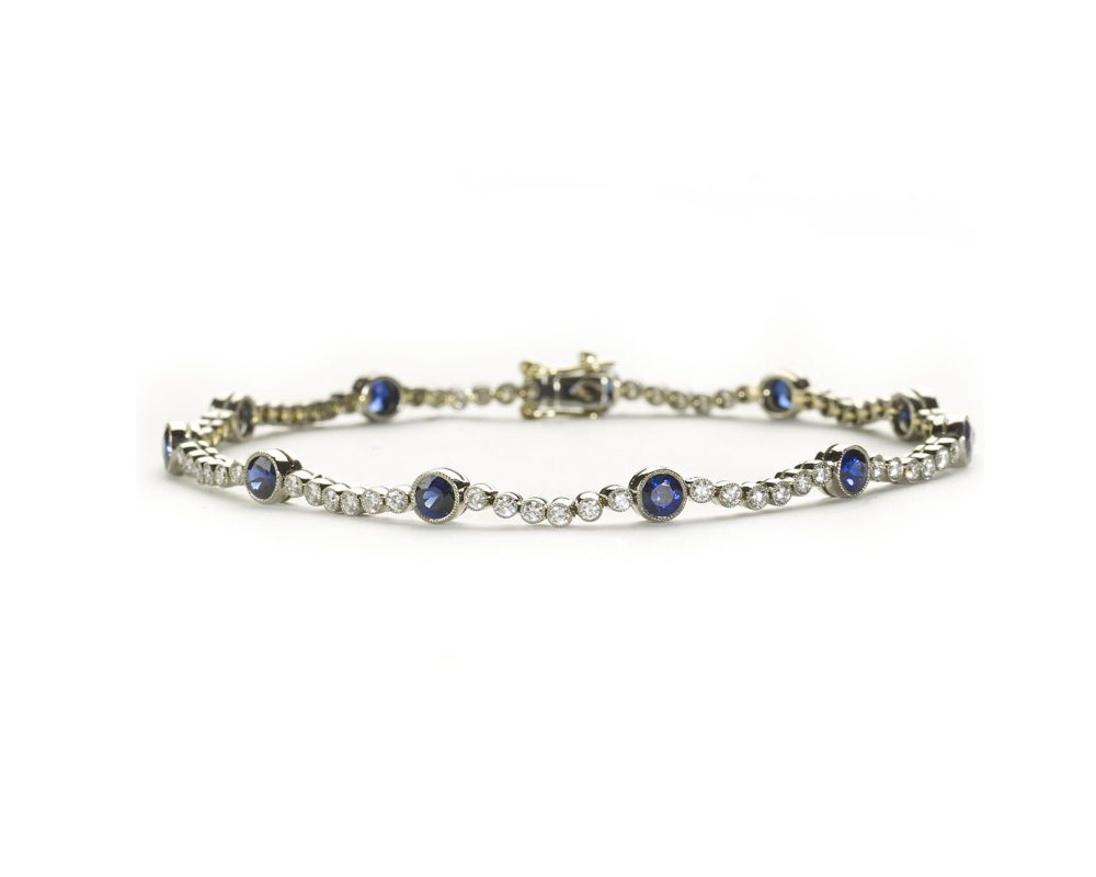 Sapphire and diamond line bracelet