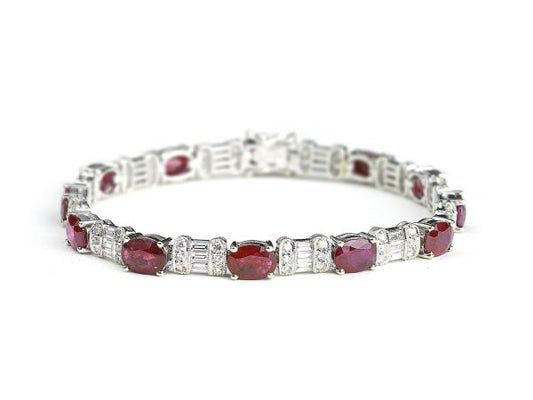 Ruby & Diamond Line Bracelet, 18ct White Gold