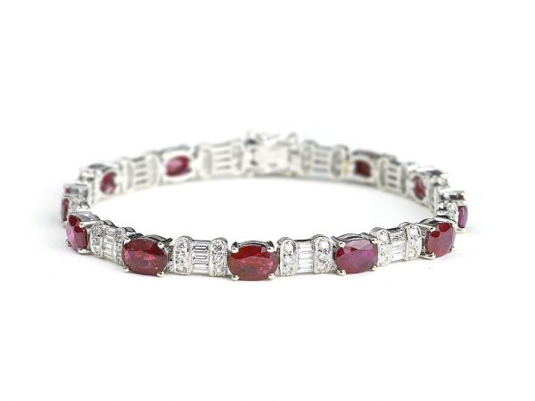 Ruby & Diamond Line Bracelet, 18ct White Gold