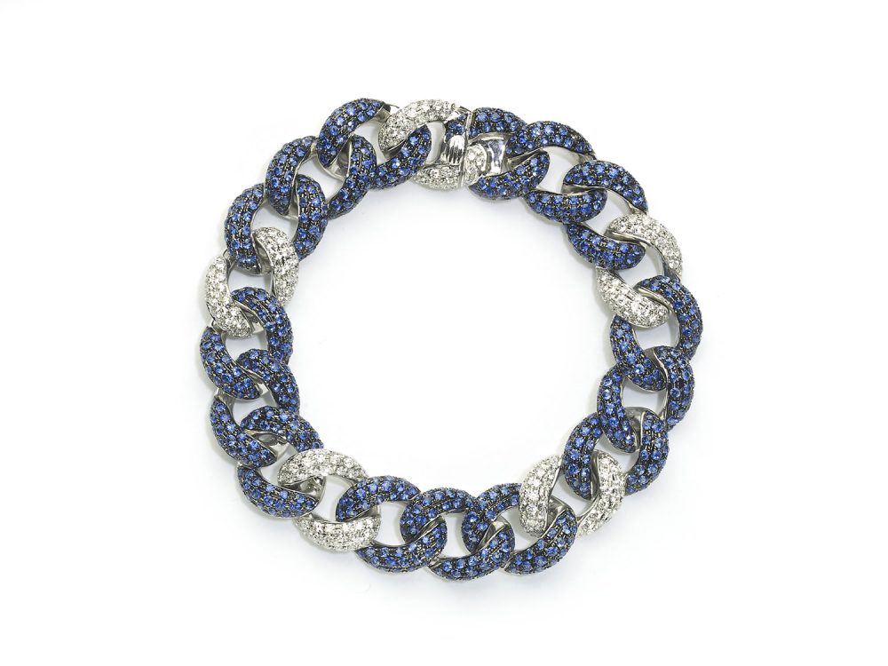 Sapphire Diamond Gold Curb Link Bracelet