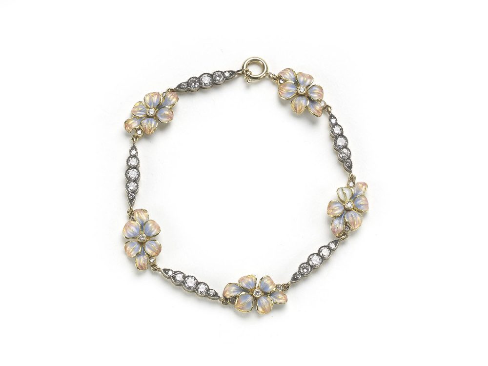 Enamel and Diamond Flower Bracelet