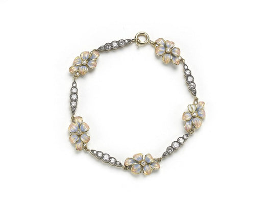 Enamel and Diamond Flower Bracelet