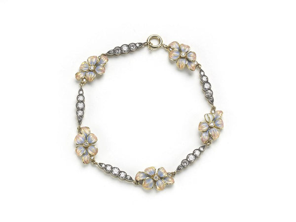 Enamel and Diamond Flower Bracelet