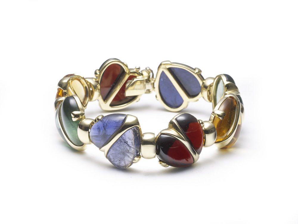 Vintage Multi Gem Gold Heart Bracelet