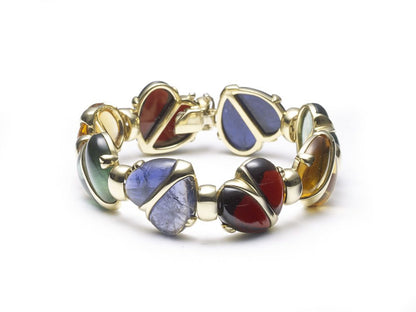 Vintage Multi Gem Gold Heart Bracelet