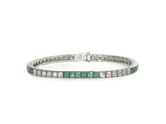 Emerald Diamond Platinum Line Bracelet