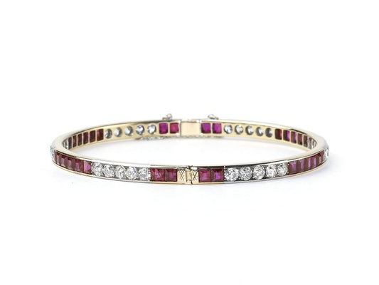 Antique Art Deco Burma Ruby & Diamond Bangle