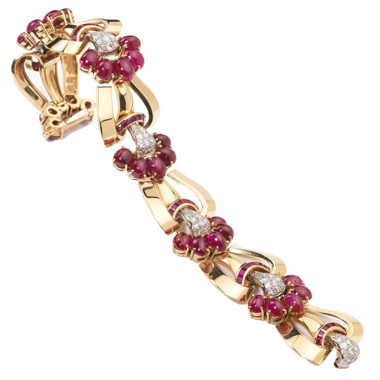 1940s Ruby Diamond Gold Bracelet