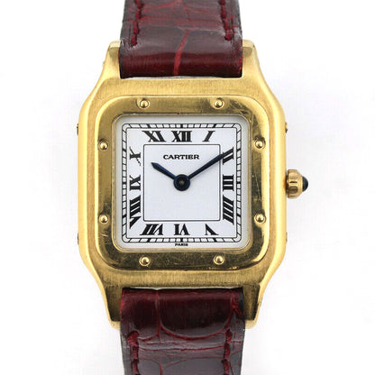 Ladies' Cartier Santos Vintage 18ct Yellow Gold Watch, Circa 1980s, manual winding movement, on an off brand red leather strap
