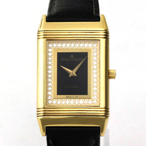 Jaeger-LeCoultre Reverso Classique, Quartz Movement, Diamond dial and 18K Yellow Gold reversible case and leather bracelet