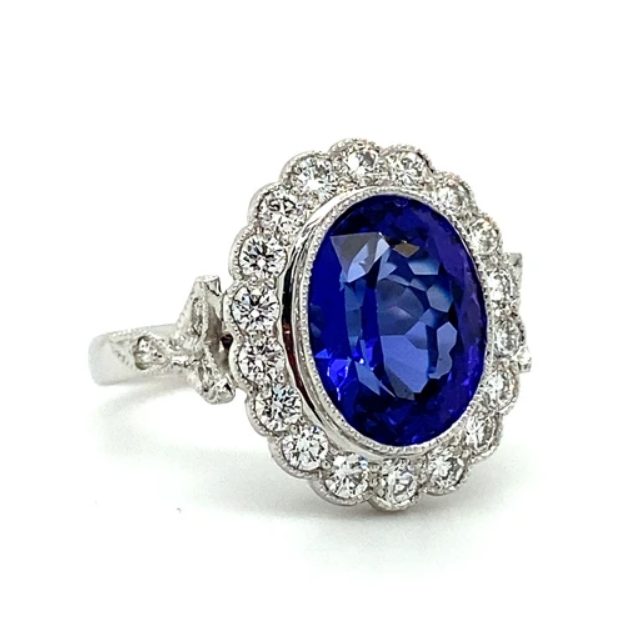 3.68ct Tanzanite And Diamond Cluster Ring