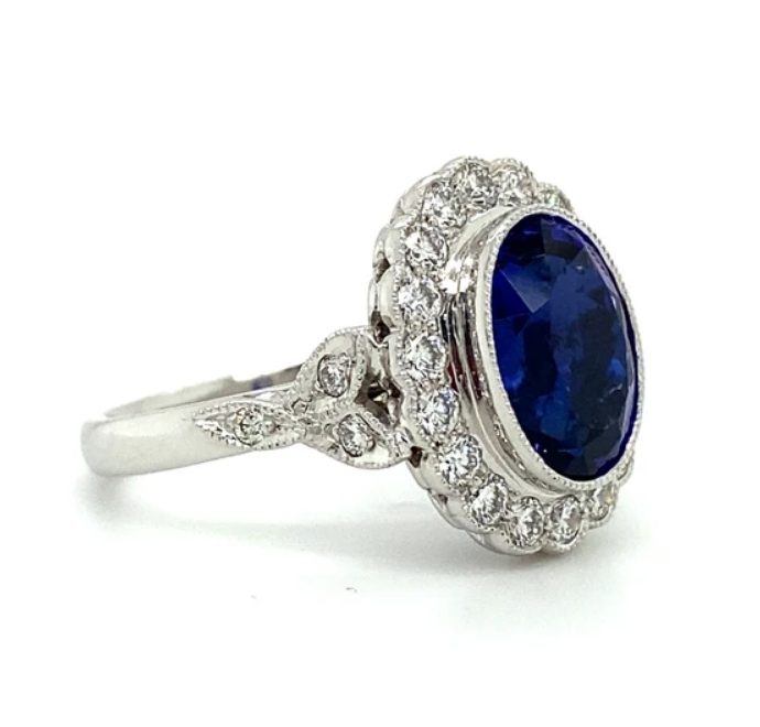 3.68ct Tanzanite And Diamond Cluster Ring