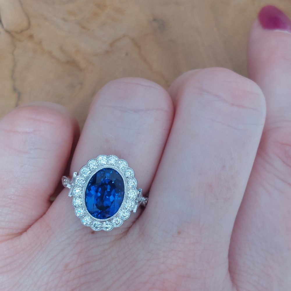 3.68ct Tanzanite And Diamond Cluster Ring