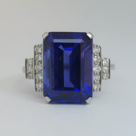 Art Deco Style 8.20ct Tanzanite and Diamond Ring