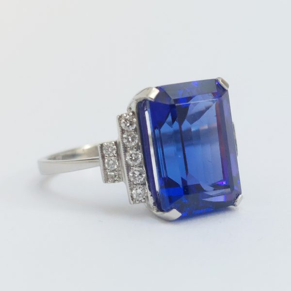 Art Deco Style 8.20ct Tanzanite and Diamond Ring