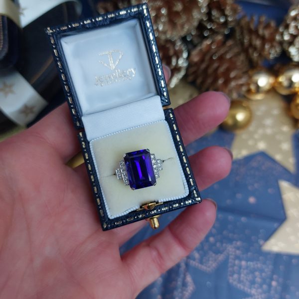 Art Deco Style 8.20ct Tanzanite and Diamond Ring