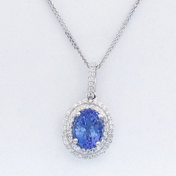 Oval Tanzanite and Diamond Double Cluster Pendant