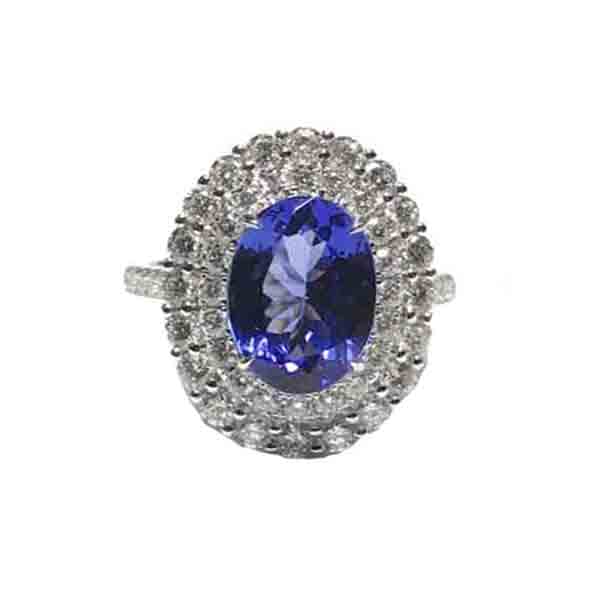 Tanzanite diamond cluster ring