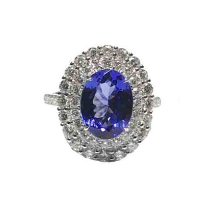 Tanzanite diamond cluster ring