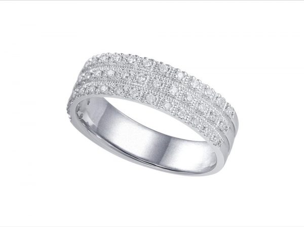 Three Row Pavé Diamond Half Eternity Ring, 0.23cts, 18ct White Gold