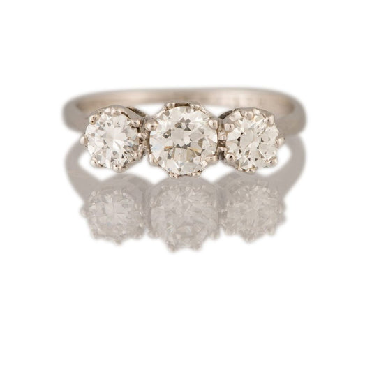 Vintage Three Stone Diamond Ring, 2.10 carats, Platinum