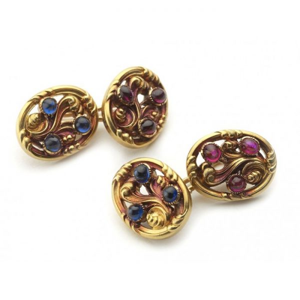 Tiffany Art Nouveau Sapphire & Ruby Cufflinks