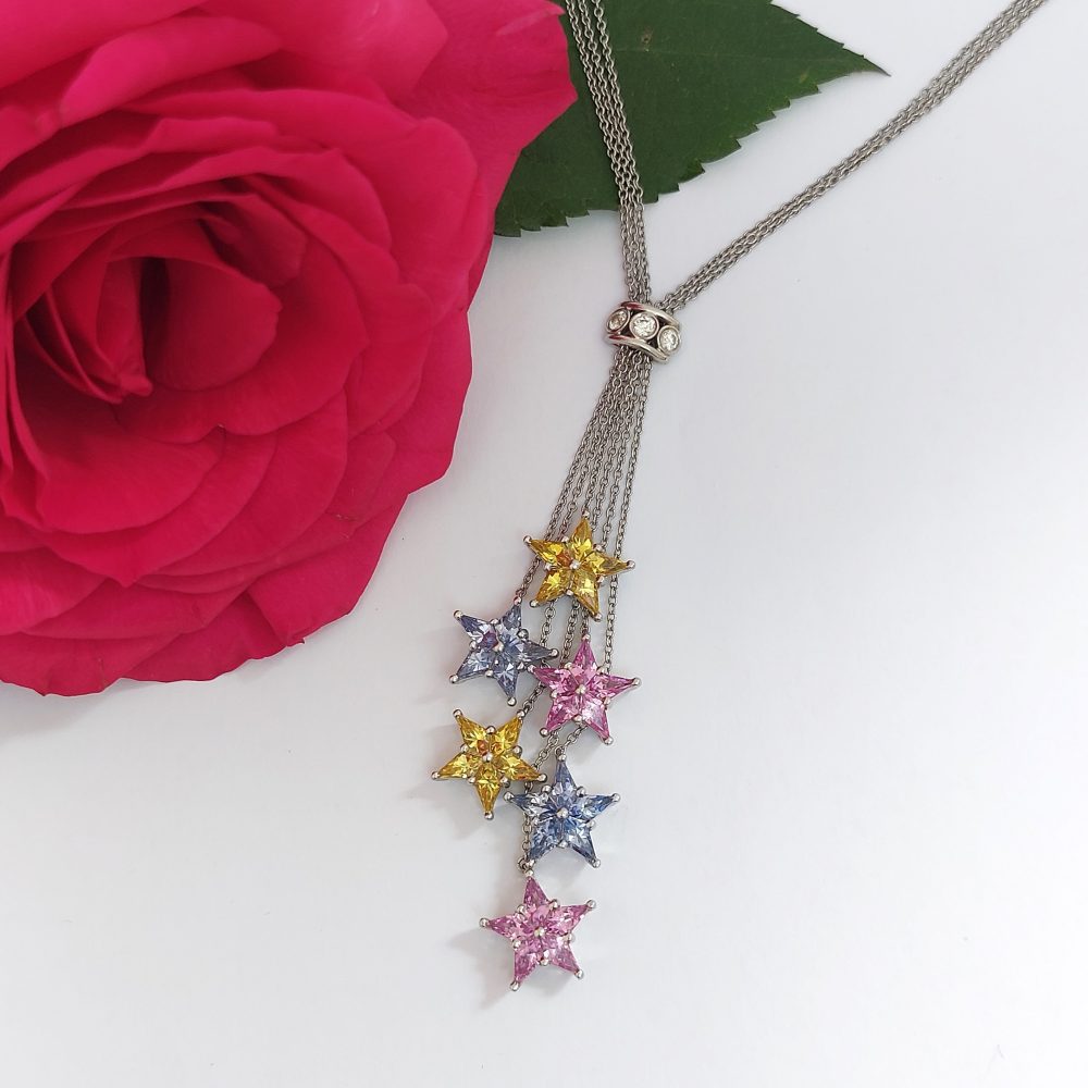 Tiffany & Co Multi Sapphire Star and Diamond Pendant Necklace