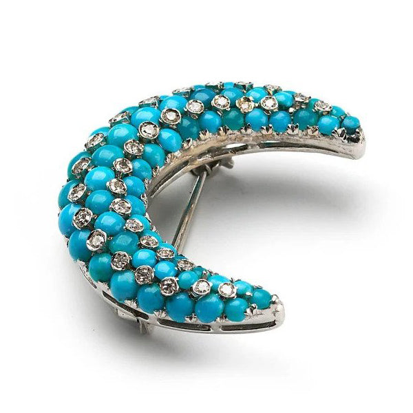 Tiffany and Co Turquoise and Diamond Crescent Brooch