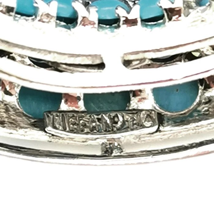 Vintage Tiffany and Co Turquoise and Diamond Crescent Moon Brooch in 18ct White Gold