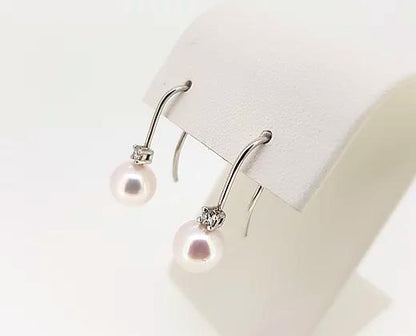 Tiffany Style Akoya Pearl and Diamond Drop Earrings, 18ct White Gold
