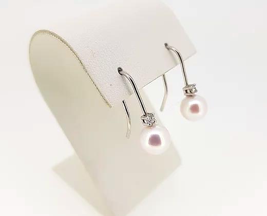 Tiffany Style Akoya Pearl and Diamond Drop Earrings, 18ct White Gold