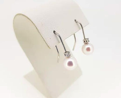 Tiffany Style Akoya Pearl and Diamond Drop Earrings, 18ct White Gold