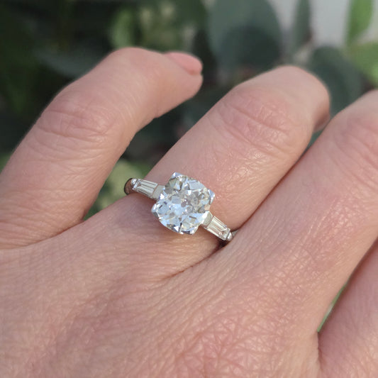 Antique Art Deco Single Stone Old Mine Cushion Diamond Engagement Ring, 2.20cts