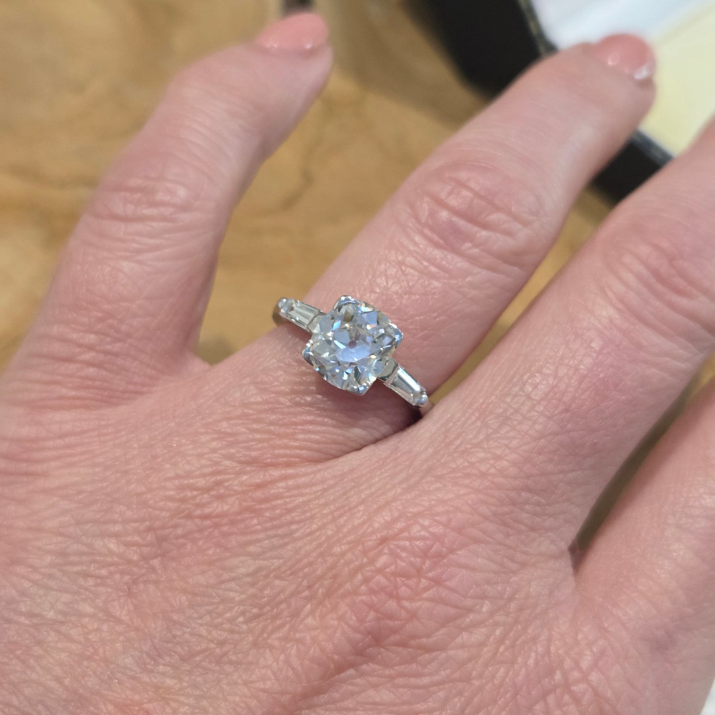 Antique Art Deco Single Stone Old Mine Cushion Diamond Engagement Ring, 2.20cts