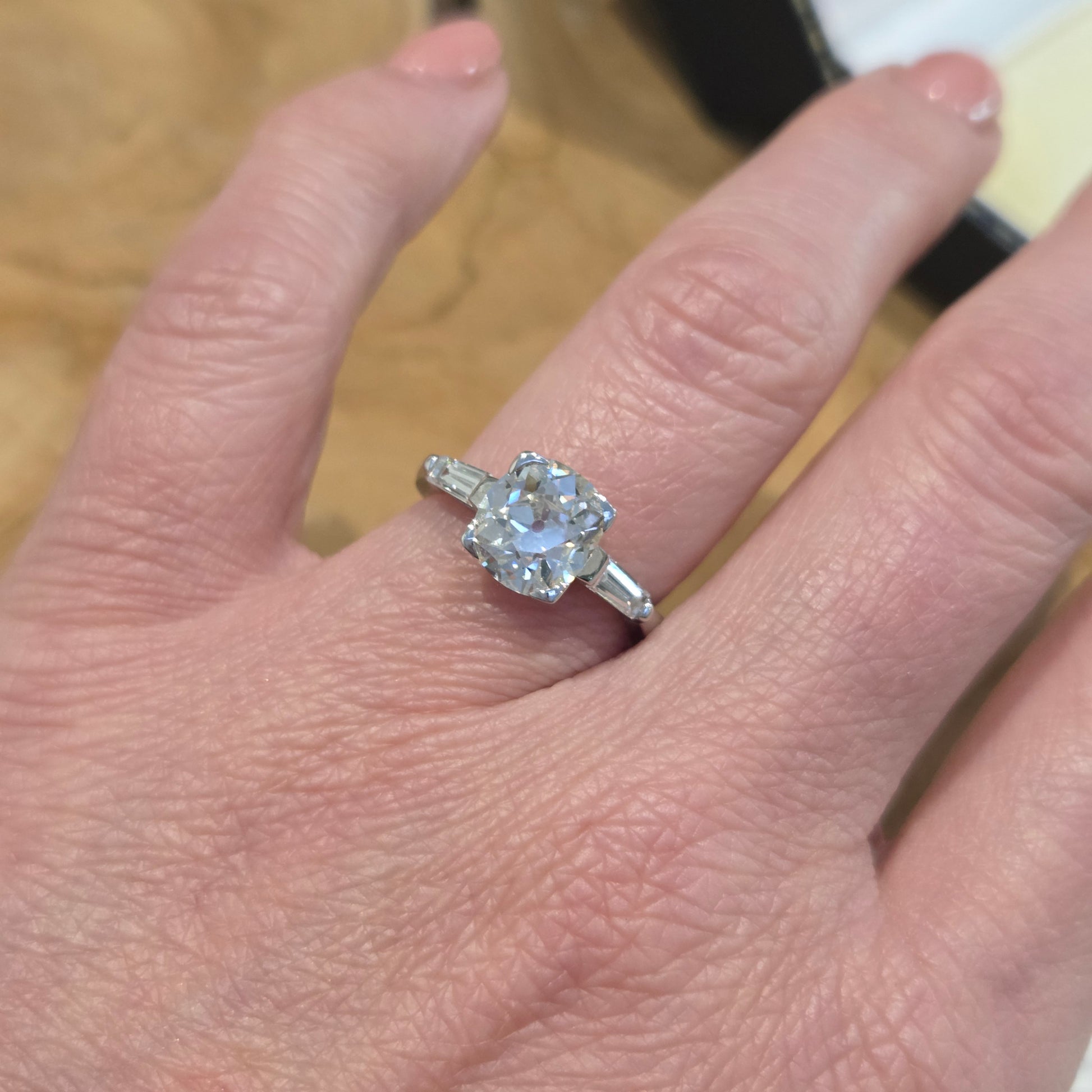 Antique Art Deco Single Stone Old Mine Cushion Diamond Engagement Ring, 2.20cts