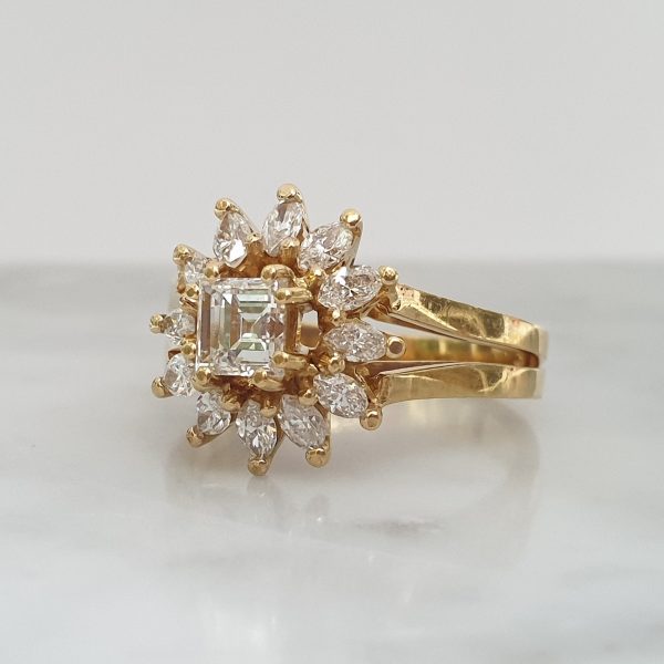 Vintage Trap and Marquise Cut Diamond Cluster Ring
