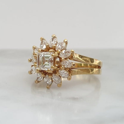 Vintage Trap and Marquise Cut Diamond Cluster Ring