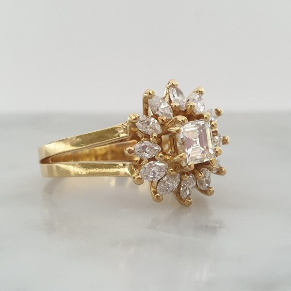 Vintage Trap and Marquise Cut Diamond Cluster Ring