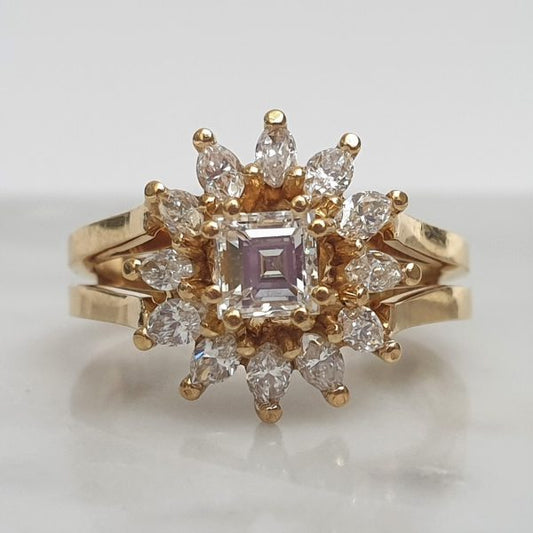 Vintage Trap and Marquise Cut Diamond Cluster Ring
