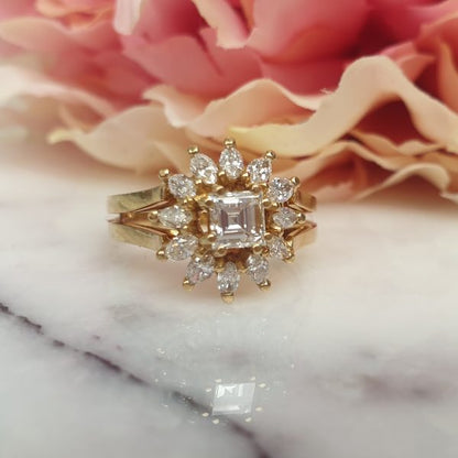 Trap and Marquise Cut Diamond Cluster 18ct Gold Ring