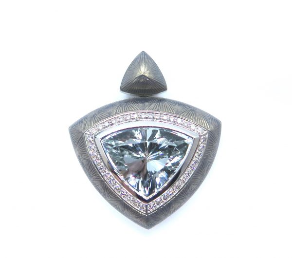 Trillion White Sapphire 8.71ct and Diamond Enamel Pendant