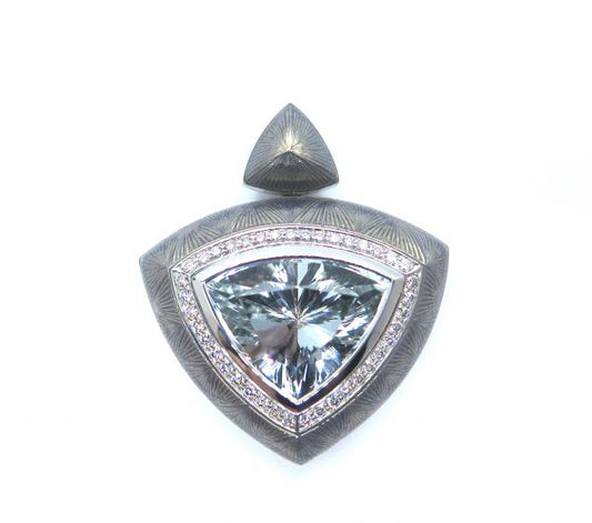 Trillion White Sapphire 8.71ct and Diamond Enamel Pendant