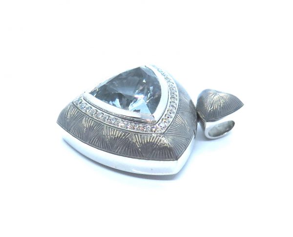 Trillion White Sapphire 8.71ct and Diamond Enamel Pendant
