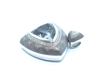 Trillion White Sapphire 8.71ct and Diamond Enamel Pendant