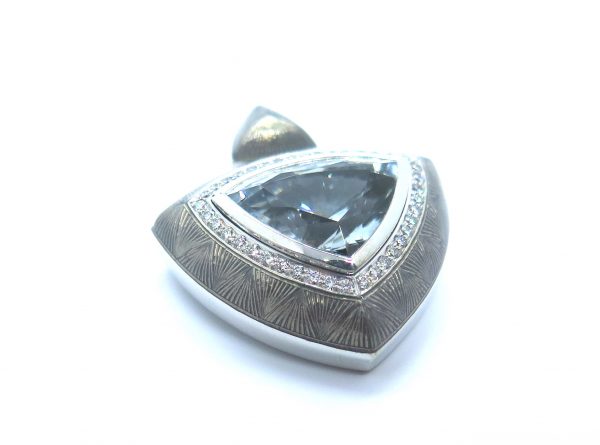 Trillion White Sapphire 8.71ct and Diamond Enamel Pendant