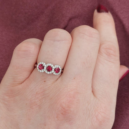 Triple 0.68ct Ruby and Diamond Cluster Ring