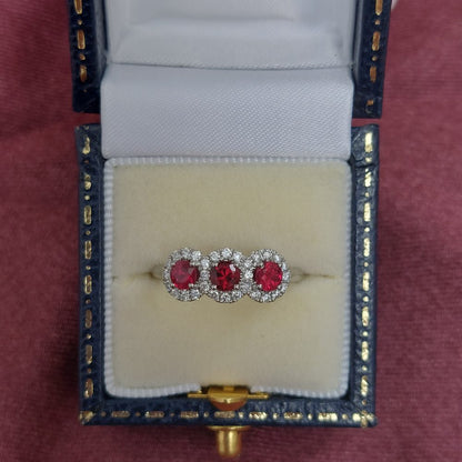 Triple 0.68ct Ruby and Diamond Cluster Ring
