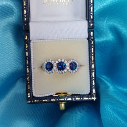 Triple 1.14ct Sapphire and Diamond Cluster Ring